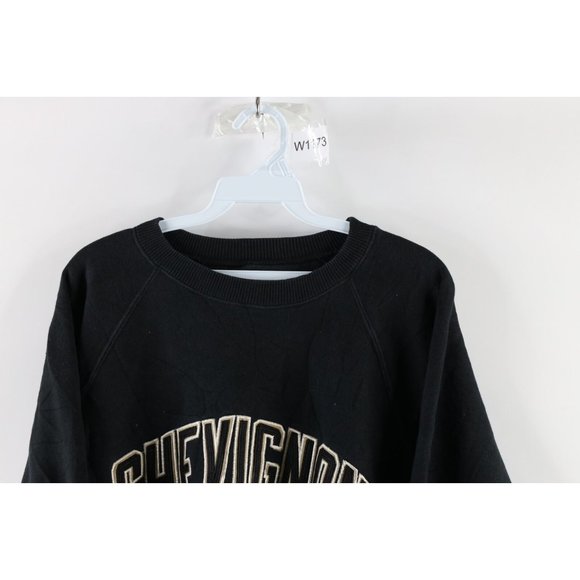 Vintage 90s Chevignon Large Faded Boxy Fit Spell Out Crewneck Sweatshirt Black - Picture 2 of 7